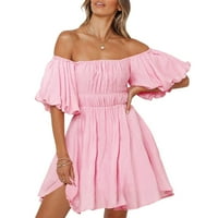 Haljine za žene Party Puff rukav s ramena Mini haljina ruffled a linija Flowy Swing haljina na plaži