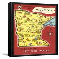 Mapa Minnesota, uramljena umjetnost Print Wall Art Prodano od strane Art.com