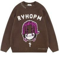 Hip Hop Rap Crewneck Anime Reper Plet džemper s dugim rukavima Harajuku Vintage Pleteni džemper Streetwearstvo