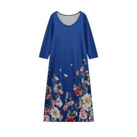 Haljine za žene moda otisnuta sa džepovima Ženska ljetni odmor Maxi scoop vrat A-line rukav plava haljina