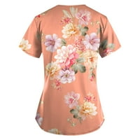Leylayray bluza za žene Ženska modna leptir Print V-izrez Radna odjeća s kratkim rukavima s džepovima