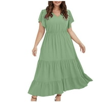 Ženska dužina čaja Linijska haljina Ljetna prodaja Čvrsta fit v izrez za djevojke Boho Tired Ležerne