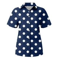 Bluza Ženska modna casual kratkih rukava Polka točkice tipke za ispis rever majica top bluusenavy s