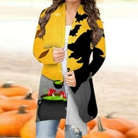 Žene Casual Cardigan - Dugi rukav modni casual Halloween print Cardigan Tops Bluza Yellow XXL