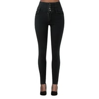 Traperice za žene Ženski temperament visokih struka Slim-Fit Stretch četiri dugmeta Zppered Jeans Black