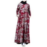 Amousa Women Retro dugih rukava cvjetna haljina okrugla vrata Maxi haljine