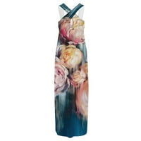 Yuwull Plus size Long Maxi haljina za žene Spaghetti remen cvjetni tužni haljina Ležerne prilike V izrez