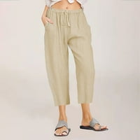 Ženske hlače velike struke za vuču elastične pantalone u pravu glavne pantalone s džepovima