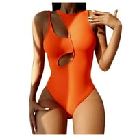 Jedno kupaće kostim žene šuplje čvrstoće u halter kaiševe bez rukava narančastoj veličini M