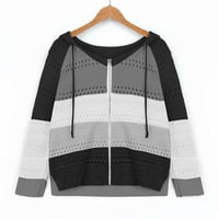 Kardigani za žene Trendi modni casual patchwork rukavi džemper bluza dugi kapuljač jesen i zimski kardigan