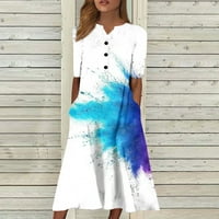 Ženska ljetna casual tiska modni V-izrez kratkih rukava s kratkim rukavima Skirt Blue XXL