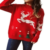 Xkwyshop ženski božićni snježni pahuljice pleteni džemper dugih rukava posada vrata pulover pletiva