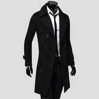 Muški kaputi zima tanka stilski dvostruki dugi jakni za muškarce crni l