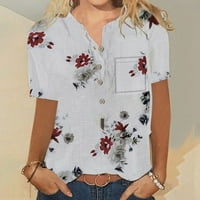Košulje s gumbom za žene Longle Henley Loot Fit Slatke žene vrhove klirence pamučne posteljine cvjetne