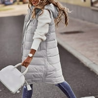 Haxmnou ženski zimski pamučni podstavljeni dugi prsluk kaput gornja odjeća s džepovima za haubu sive