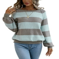 Ženska dugih rukava prugasta boja odgovara pletenim džemper okrugli vrat pleteni pulover vrh