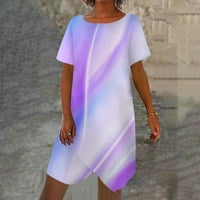 Ženska haljina s okruglim vratom od ispisanih haljina s kratkim rukavima kratkih rukava svijetlo Ljekate