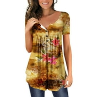 Lulshou ženski casual vrhovi V- izrez Sakrij trbuh kratkih rukava majice slatke cvijeće tunika bluze