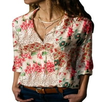 Niuer Womens Casual Tops V izrez cvjetne tunike Top majica s dugim rukavima Bluza Radna majica