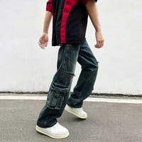 Muške hlače Čvrsto boje visokog struka ravna noga personalizirana ulica Vintage traperice sa zatvaračem