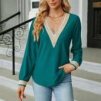 Fule ženski majica s dugim rukavima V izrez TEE casual labav top pulover Colorblock