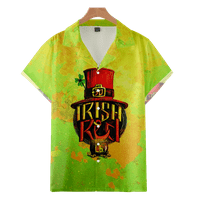 FNNY majica St. Patrick's Day Green Print Relaxted-Fit Ležeran gumb za print kratkih rukava dolje Havajska