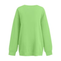 Duksevi Ženski okrugli vrat Top Pamuk Žene Ležerne dugih rukava s džepom O-izrez pulover na vrhu bluza fluorescentna zelena xl