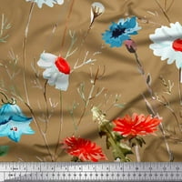 Lišće tkanina Soimoi Poly Georgette, Aster i bijeli cvijet od tiskanog tkanine širom