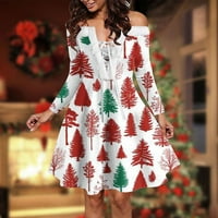 Ženska modna casual slamprint božićna haljina s V-izrezom