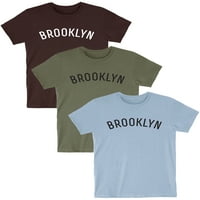 Daxton Premium Basic Crew vrat kratkih rukava majica gradovi Brooklyn slovo, 3pk smeđa bijela, maslina