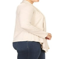 Ženska plus veličina Čvrsta ležerna duga rukava Drape prednja otvorena jakna Cardigan izrađena u SAD-u