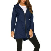 Petort ženske kišne jakne plus veličina dugi jakne Otvoreno prednje tipke Verteća mornarica, m