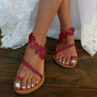 Hvyesh Ljetne sandale za žene klizanje ravnih cipela Ženska otvorena nožna na plaži papučica crvena