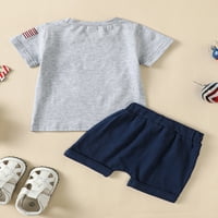 JXZOM 4. jula Baby Boy Outfit kratki rukav USA Print T Majica Američka zastava Uzorak Ispis Solid Boja