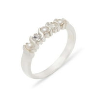 British napravio 18k bijeli zlatni kultivirani biser i kubični cirkonijski ženski vječni prsten - Opcije