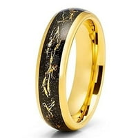 Vjenčani prsten od žutog zlata, meteorit volfram vjenčani prsten, 18k žuto zlato, volfram karbidne prsten,