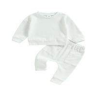 Odjeća za djecu za bebe Jednobojna pletena boja Plit Top dugim rukavima i hlače TrackSit set Ležerna