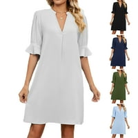 Ženska labava bluza haljina Ljeto V vrat Pola rukava kratka haljina, bijela-2xl