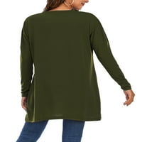 Glonme Women majica Okrugla ovratnik majica Crew Crt TEE Dnevno odjeća s džepovima Tunička bluza Ležerne prilike dugih rukava Vojska zelena S