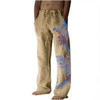Muški casual posteljine hlače labave fit ravne noge elastične strugove za izradu struka ljetne plaže