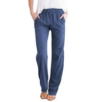 Mumubrealne ženske pamučne posteljine crteći visoke strukske hlače Ljeto ravne hlače za noge casual