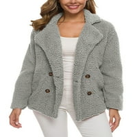 Haiti jakne za žene casual byczy fleece topla zima prevelika dvostruka kaput od kaputa sa džepom svijetlosive