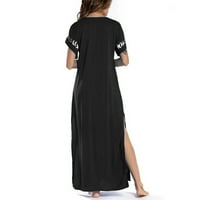 Dyegold sandresses za ženska ležerna plaža - haljine za žene V-izrez kratki rukav Boho bočni prorez