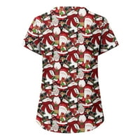 Odeerbi božićni piling vrhovi za žene Trendy udobne rastezljive košulje s kratkim rukavima V-izrez Radna