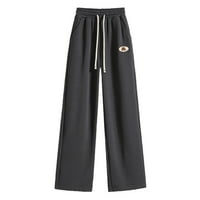 Hlače za žene Solid Color Mid visoka struka ravna noga za preveliku pamuku s džepovima Slack Home odjeća