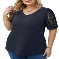 Ženska plus veličine Tunic vrhovi kratkih rukava čipke THERSS vafle pletene bluze košulje XL-4XL