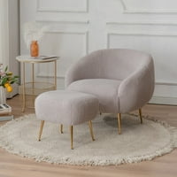 SessLife siva akcentna stolica i otomanska set, Fau Krznena akcentna stolica sa 15,7 h otomanski, modernim