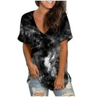 ECQKAME ženske majice Ležerne prilike za ispisane bluze V-izrez kratki rukav labav majica Crna XL prodaja