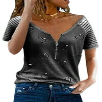 Pfysire Ženska košulja za klicanje za srce TOP kratki rukav Zip V-izrez Tunic Bluse Pink XL