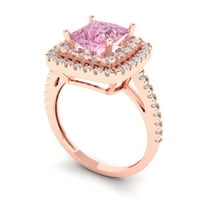 2. CT sjajna princeza simulirana ružičasta dijamant 14k Rose Gold Halo Pasijans sa akcentima Veličina prstena 4,5